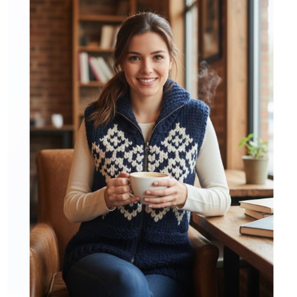 American Eagle Outfitters Sweater Vest Navy Wool Chunky Knit Shawl Collar Size M